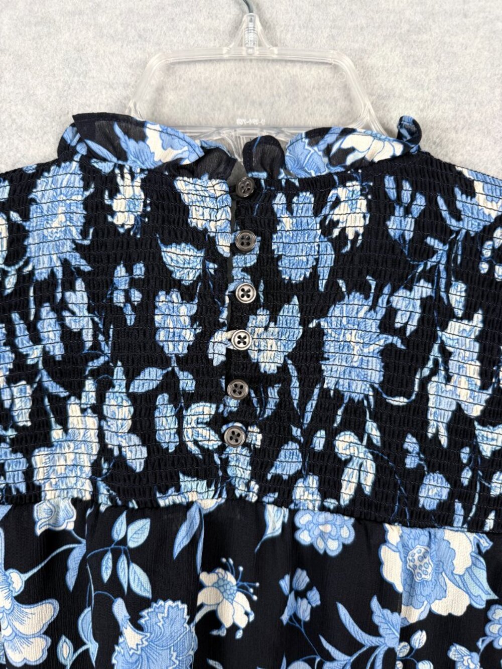 J Crew 3X Smocked Ruffle Neck Chiffon Popover Top Midnight Blue Floral Blouse - Picture 7 of 14